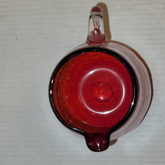Vintage Hand Blown Ruby Red Crackled Glass Pitcher - Picture 4 of 16